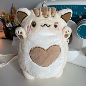 Cute Plush Cat Crossbody with Heart Design